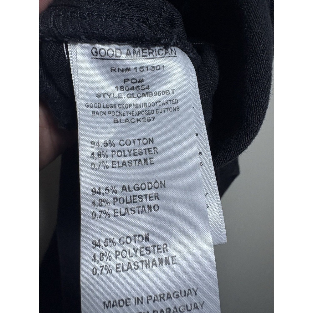 Good American Good Leg Mini Boot Black Jean 12/31 Crop Flare Raw Hem Button Fly - Picture 4 of 5